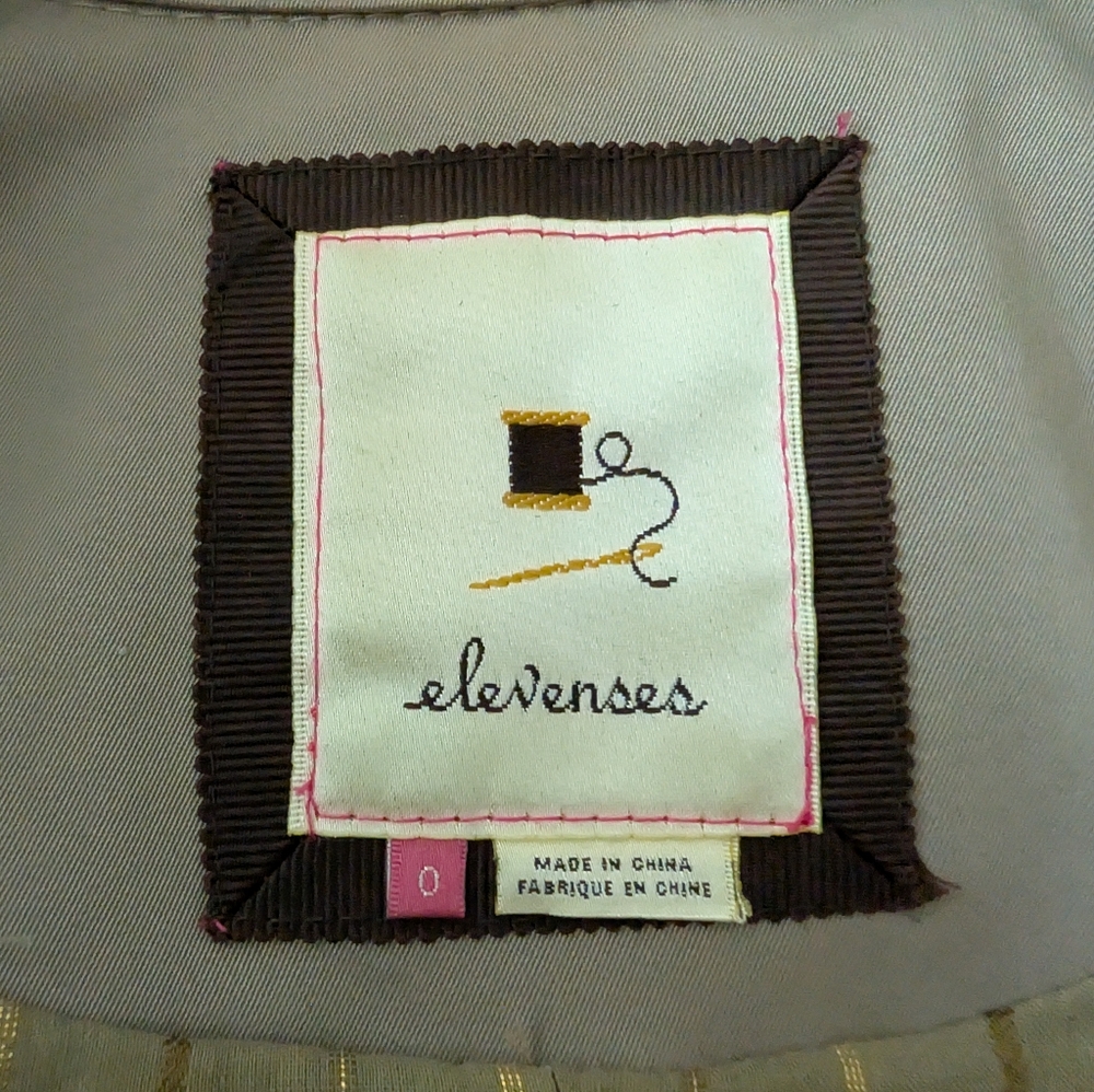 Anthropologie Elevenses Femme Trench Jacket Neutral Motif Size 0 - Picture 3 of 16